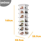 Spaceaid 7 Tier Rotating Shoe Rack Tower, Spinning Shoe Display Lazy Susan, Revolving 360 Shoe Rack Storage Round Carousel, Vertical Handbag Rotate Shoes Closet Organization (7-Tier White)