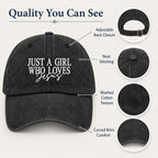 JUSTS A Girls WHO Loves Jesus Hats for Women Aesthetic Washed Distressed Allblack