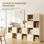 8 Cube Storage Organizer - Solid Wood Bookshelf With 4 Storage Bins, Cube Shelf With 2 Removable Back Panels, Vertical Or Horizontal Bookcase, Open Book Shelf For Bedroom, Living Room, Office