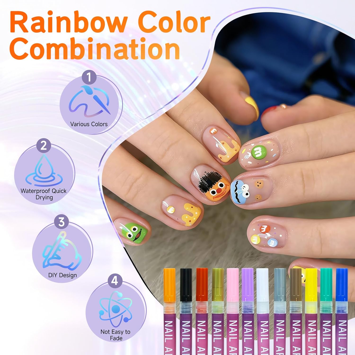 Nail Art Pens for Beginners, 12 Color Quick Dry Fine Tip Markers, Professional Painting & Design Kit with Travel Case