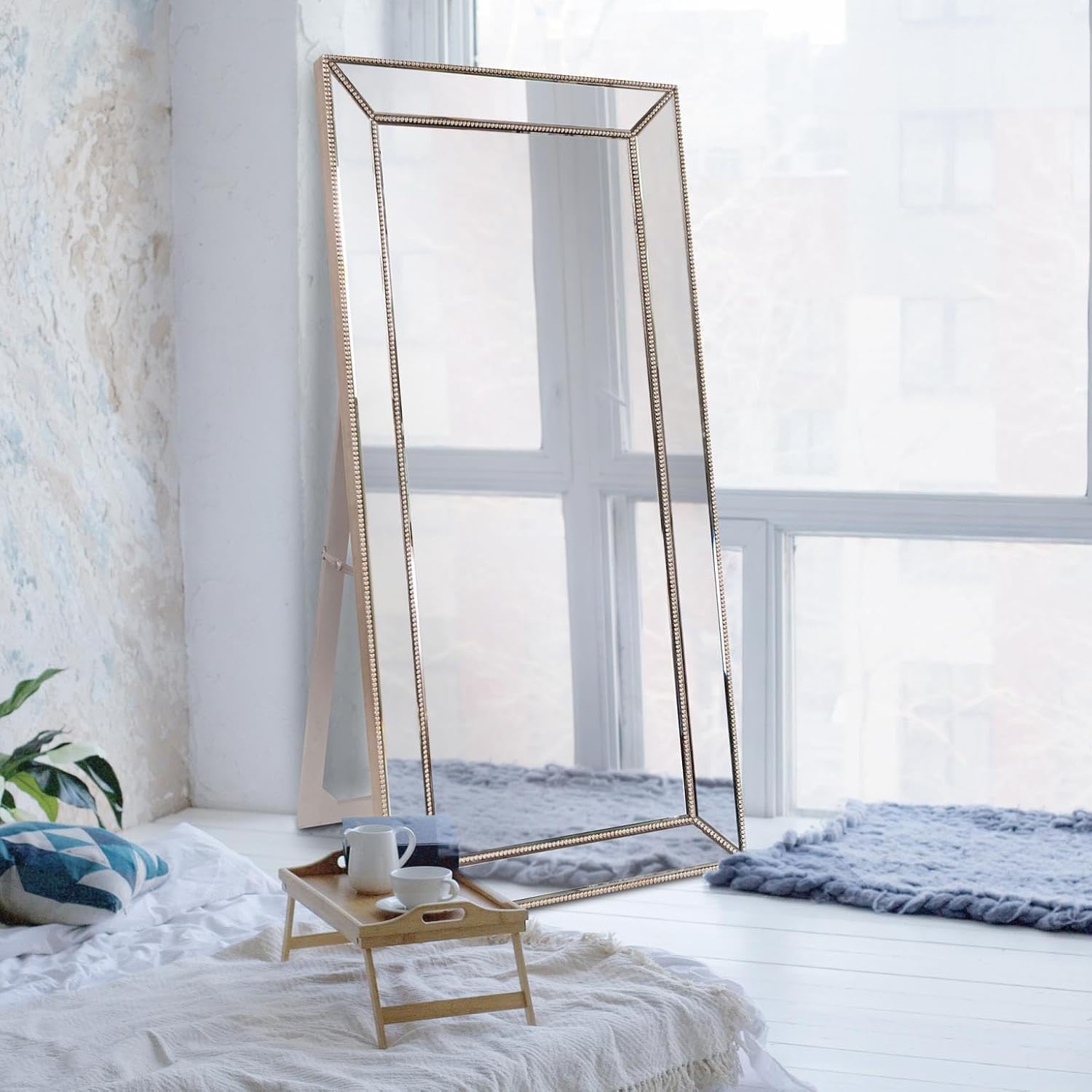 Howard Elliott Titus Silver Oversized Full Length Mirror With Stand, Large Free Standing Or Leaning Wall Mirror, Full Body Floor Mirror With Stand For Bedroom & Living Room, 70 X 30 Inch
