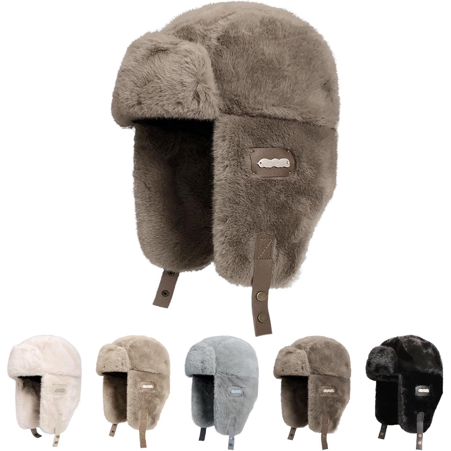 Piecees Fur Trapper Hat for Women Men Winter Hats with Ear Flaps Fuzzy Russian Ushanka Fluffy Snow Hat for Cold Weather Warm