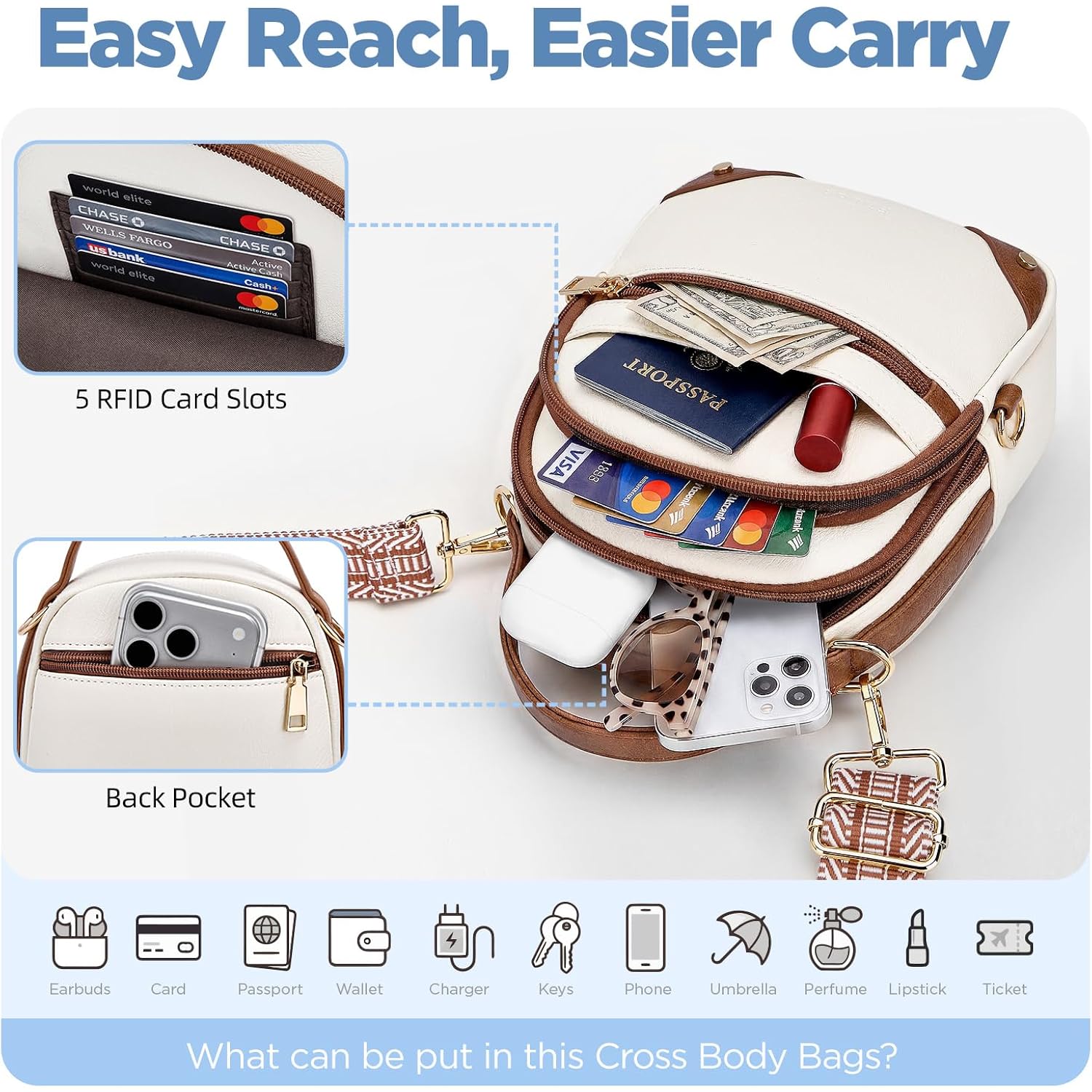 Anti Theft Crossbody Bags For Women Rfid Small Shoulder Bag For Travel, Mini Cross Body Purse With Removable Strap