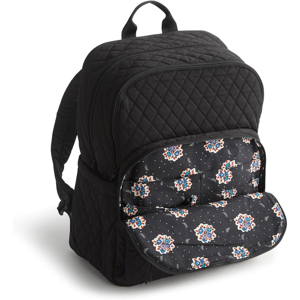 Vera Bradley Women'S Premium Cotton Large Bancroft Backpack – 15" Laptop & Trolley Sleeves – Moonless Night, 28L