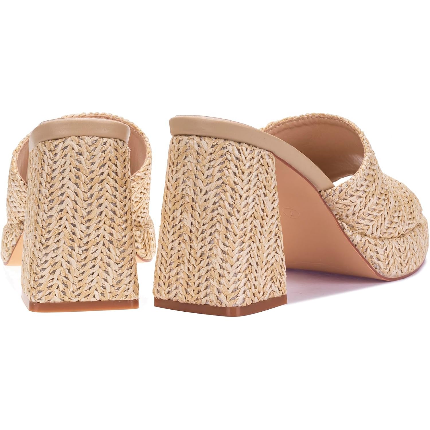 Monrovia Raffia Heeled Sandals For Women，Platform Wedge Slip On Block Heel, Dressy Summer Open Toe Chunky High Heel Vacation Beach Slides Sandals
