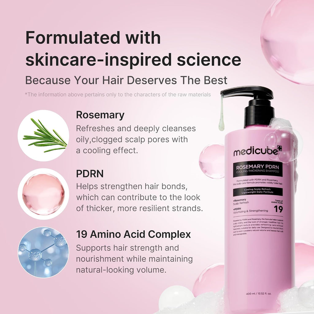 Medicube Rosemary Pdrn Clarifying Thickening Shampoo | Cooling, Clarifying Care For Thinning, Weak & Flaky Hair | Amino Acid Complex For Stronger, Thicker-Looking Hair | Korean Hair Care, 13.52 Fl.Oz