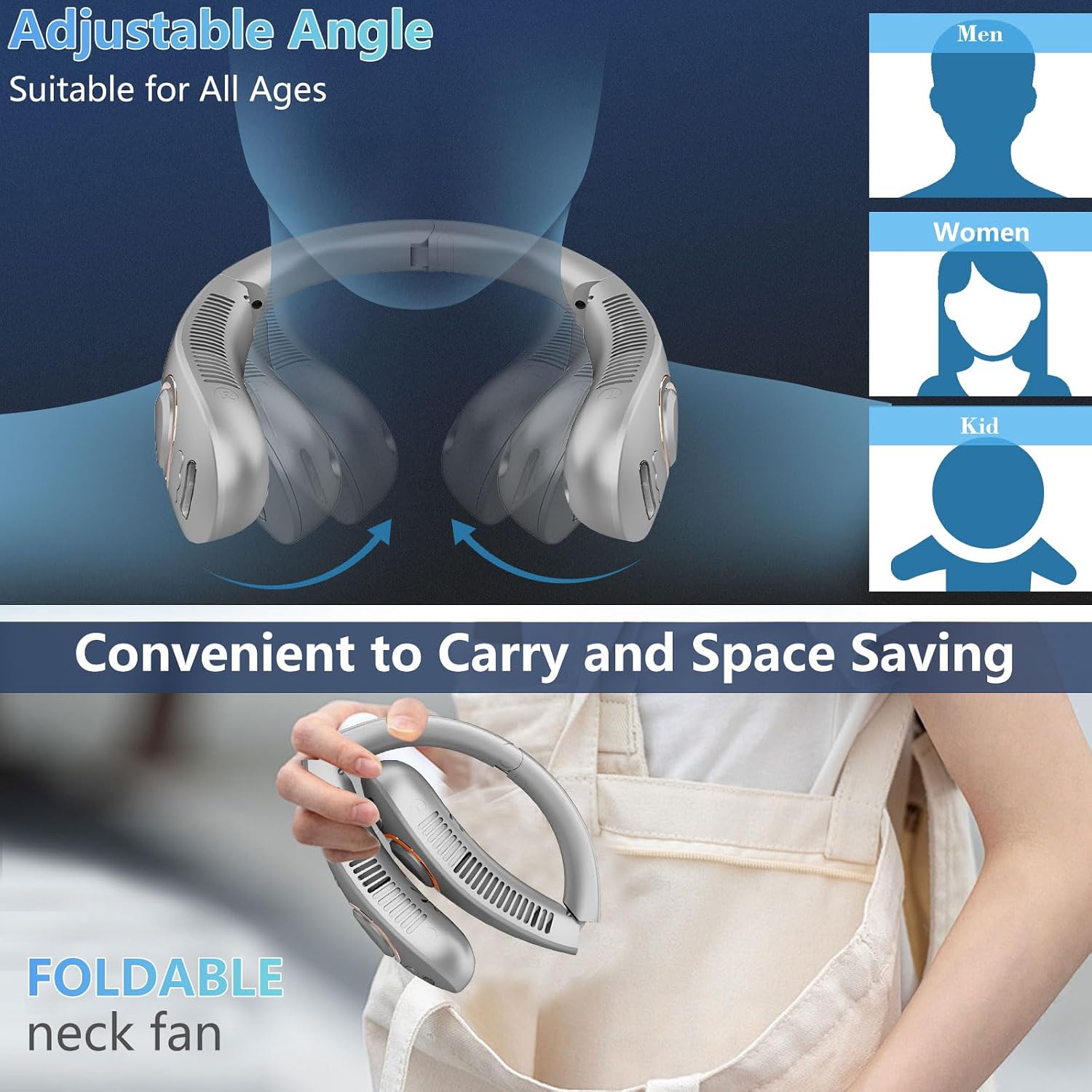 Neck Fan With Mist,Foldaway Neck Fan With Mist,Personal Fan For Neck Wearable Hanging Around,Cordless Neck Coolers For Female Male Kids Dad Mom Extremely Hot Weather Light Blue