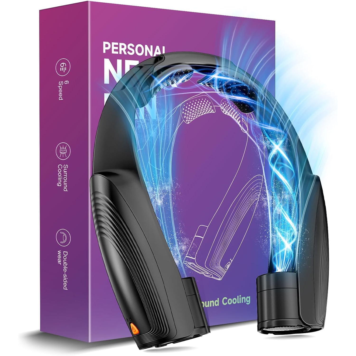 Portable Neck Fan With 6 Powerful Speeds, 8000Mah Battery Rechargeable Fan | 20H Runtime, Hands-Free 360° Cooling Personal Wearable Neck Fan, Gift For Women Men Travel Concerts