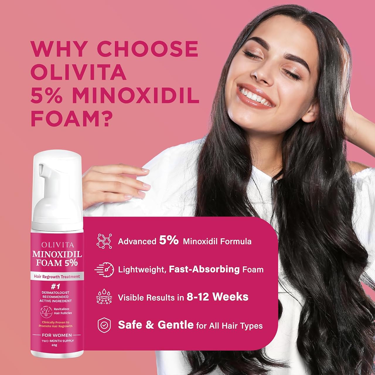 5% Minoxidil Foam For Women Hair Growth: Extra Strength Hair Regrowth Treatment – Revitalize Hair Follicles & Regrow Thicker, Fuller Hair – Hair Loss Solution 2Pcs