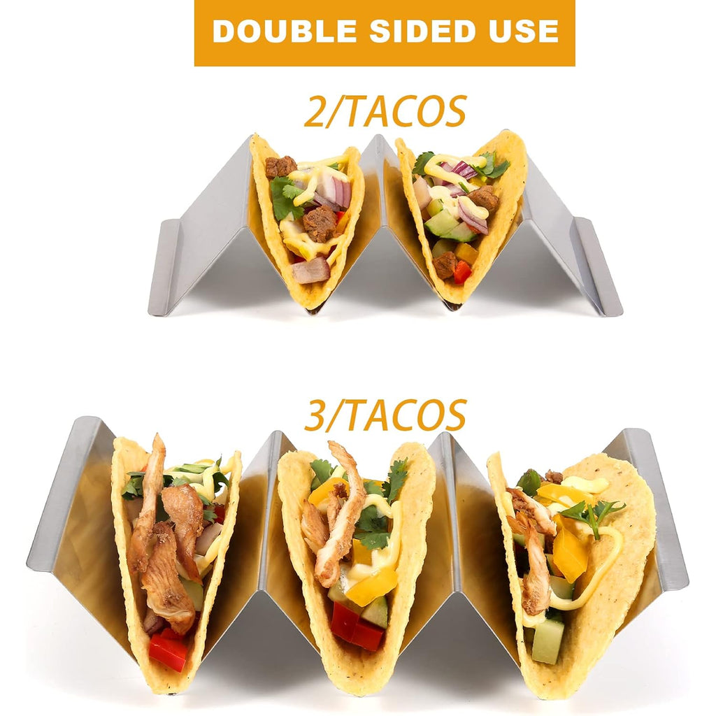 Taco Holders Set of 6, Taco Stand, Stainless Steel Taco Holder, with Easy-Access Handle, Each Can Hold 2 To 3 Tortillas, Oven Safe for Baking, Dishwasher Safety