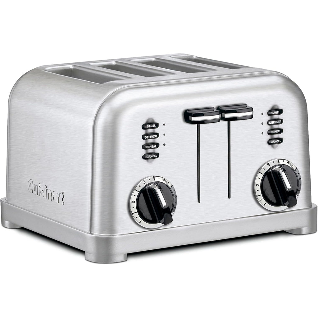 Cuisinart 4 Slice Compact Stainless Steel Toaster With Extra-Wide Slots For Bread, French Toast, Bagels & Pastries, Defrost & Reheat Functions, Cpt-180P1, Brushed Stainless, Removable Crumb Tray
