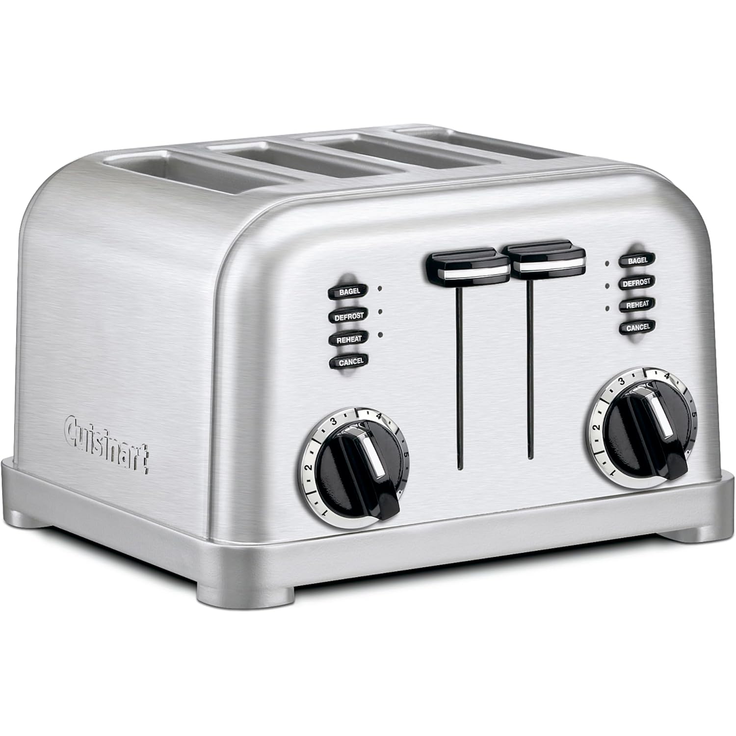 Cuisinart 4 Slice Compact Stainless Steel Toaster With Extra-Wide Slots For Bread, French Toast, Bagels & Pastries, Defrost & Reheat Functions, Cpt-180P1, Brushed Stainless, Removable Crumb Tray