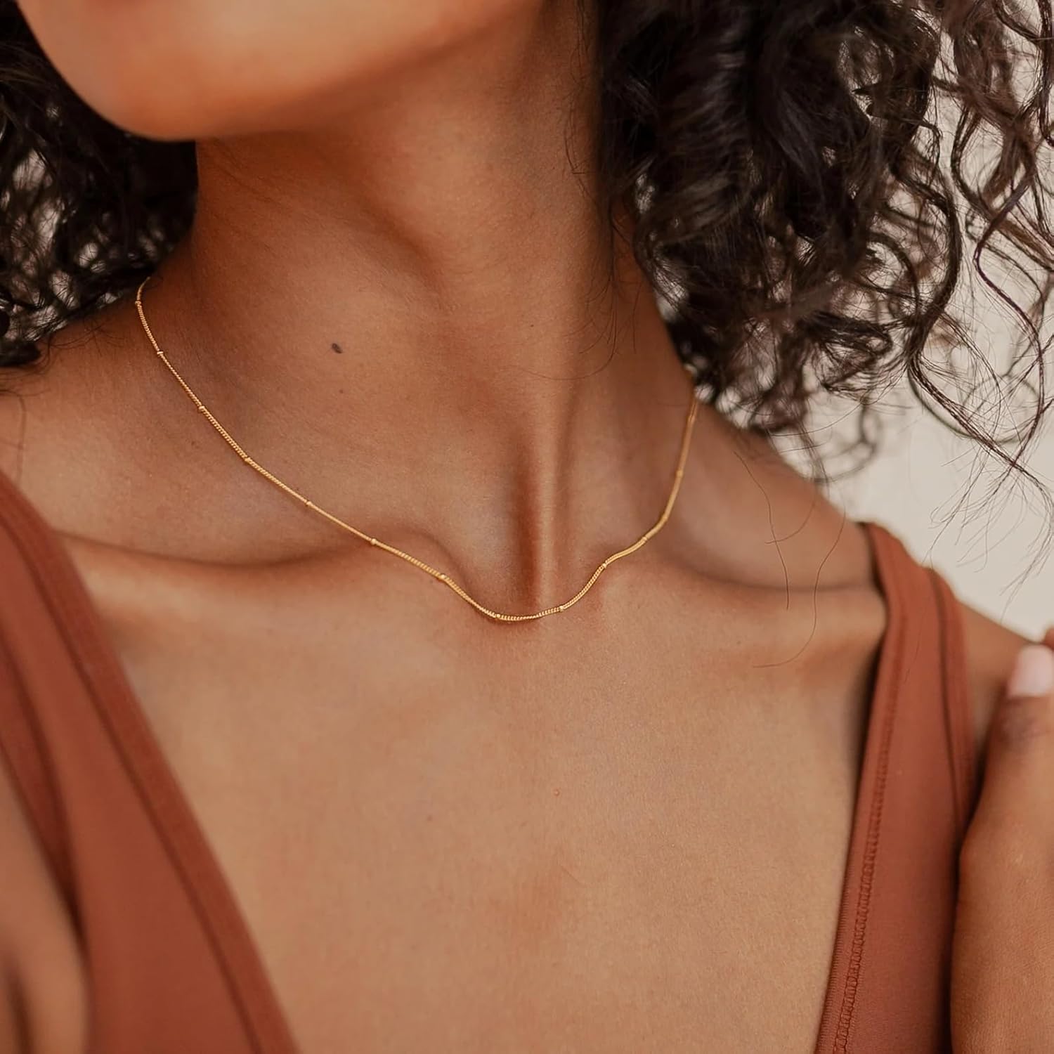 CONRAN KREMIX Waterproof Gold Necklace Layered Necklaces for Women Non Tarnish,14k Gold Plated Stainless Steel Dainty Stack Thin Chain Necklace Set for Women Gifts Jewelry