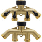 Twinkle Star 4 Way Heavy Duty Brass Garden Hose Splitter | 3/4" Hose Connector, Hose Spigot Adapter, 4 Valves