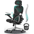 Ergonomic Mesh Office Chair, Adjustable Lumbar High Back Desk Chair 400Lbs, 4D Flip-Up Arms, 3-Level Tilt Backrest, 3D Headrest, Pu Wheels, Swivel Rolling Computer Seating For Long Desk Work