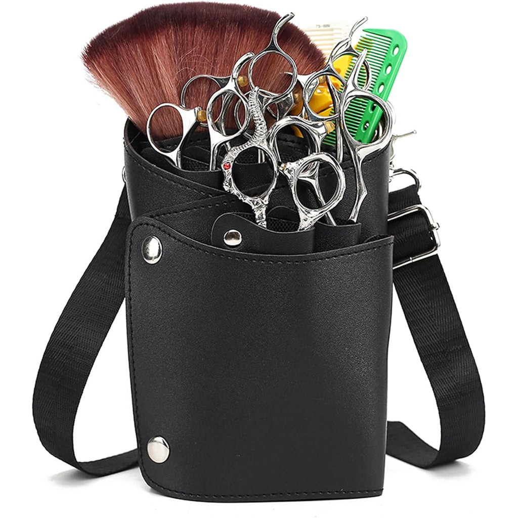 Scissor Bag, Faux Leather Salon Barber Professional Scissors Holster Hair Stylist Tools Bag With Waist Shoulder Belt