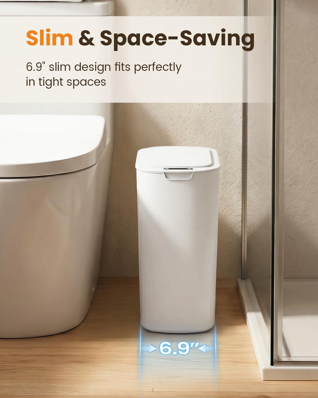 Cesun Motion Sensor Trash Can, 5 Gallon Automatic Bathroom Garbage Can With Lid, Touchless Smart Plastic Slim Wastebasket For Bathroom, Office, Rv, Bedroom, Living Room, White