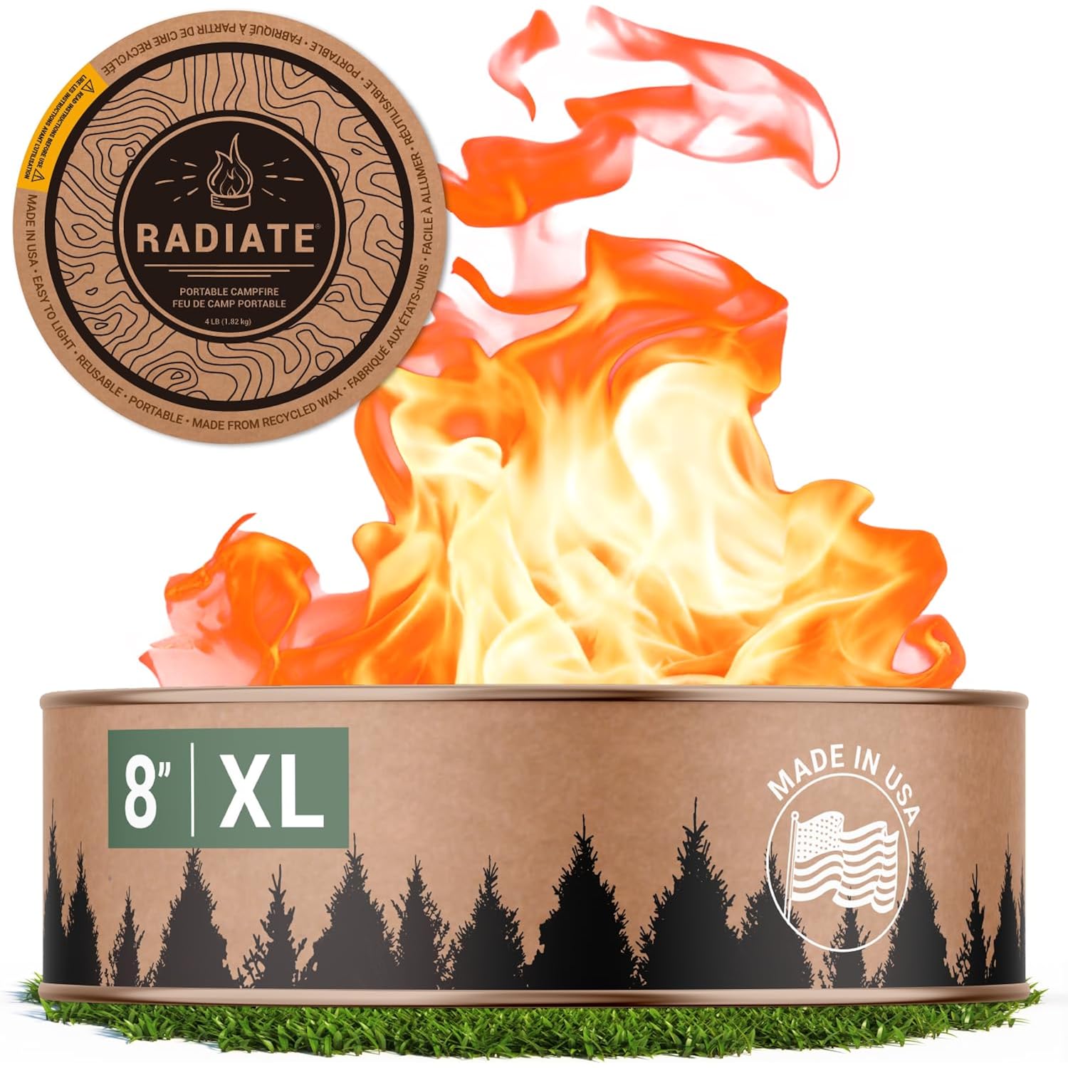 Radiate Xl 8" Portable Campfire As Seen On Shark Tank - Up To 2 Hours Of Burn Time - Reusable Travel Fire Pit For Camping, Patios & Beach Days - Portable Fire Pit - Made In Usa