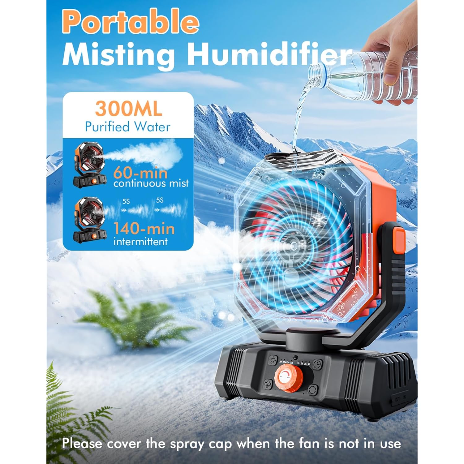 Portable Misting Fan With 20000Mah Usb Rechargeable Battery, 250Ml Water Tank & Led Lantern – Cooling Fan With Mister For Camping, Home, Tent, Beach, Picnic, Barbecue, Outdoor & Indoor Use
