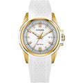 Citizen Ladies Eco-Drive Veya, 33.4Mm Gold-Tone Stainless Steel Case With A White Silicone Strap & Silver-White Dial (Style: Fe1262-03A)