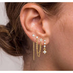 Moodear Dangle Earrings 3/4 Pairs Dainty 14K Gold Plated Earrings for Women Trendy Chain Earring Stacks Set Cubic Zirconia Drop Hoop Stud Hypoallergenic Earrings for Women Jewelry Gifts