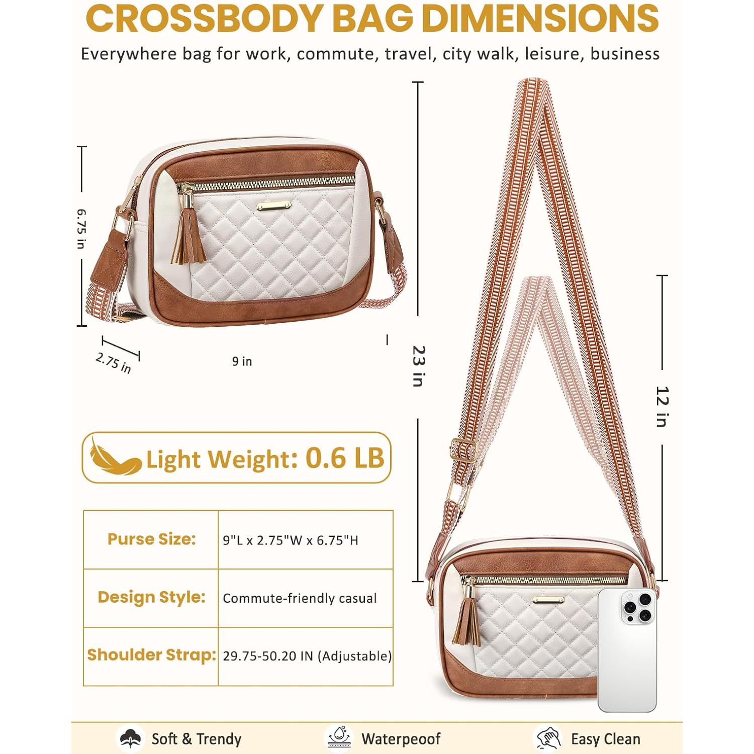 Tenot Quilted Crossbody Bags For Women Travel, Vegan Leather Crossbody Purses For Women Trendy Cross Body Bag