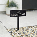 No Soliciting Metal Yard Sign For House, Modern Steel No Soliciting Sign, Outdoor No Soliciting Yard Sign For Front Yard Or Planter, 4.1” X 10.6” With 10.2” Stake, Black
