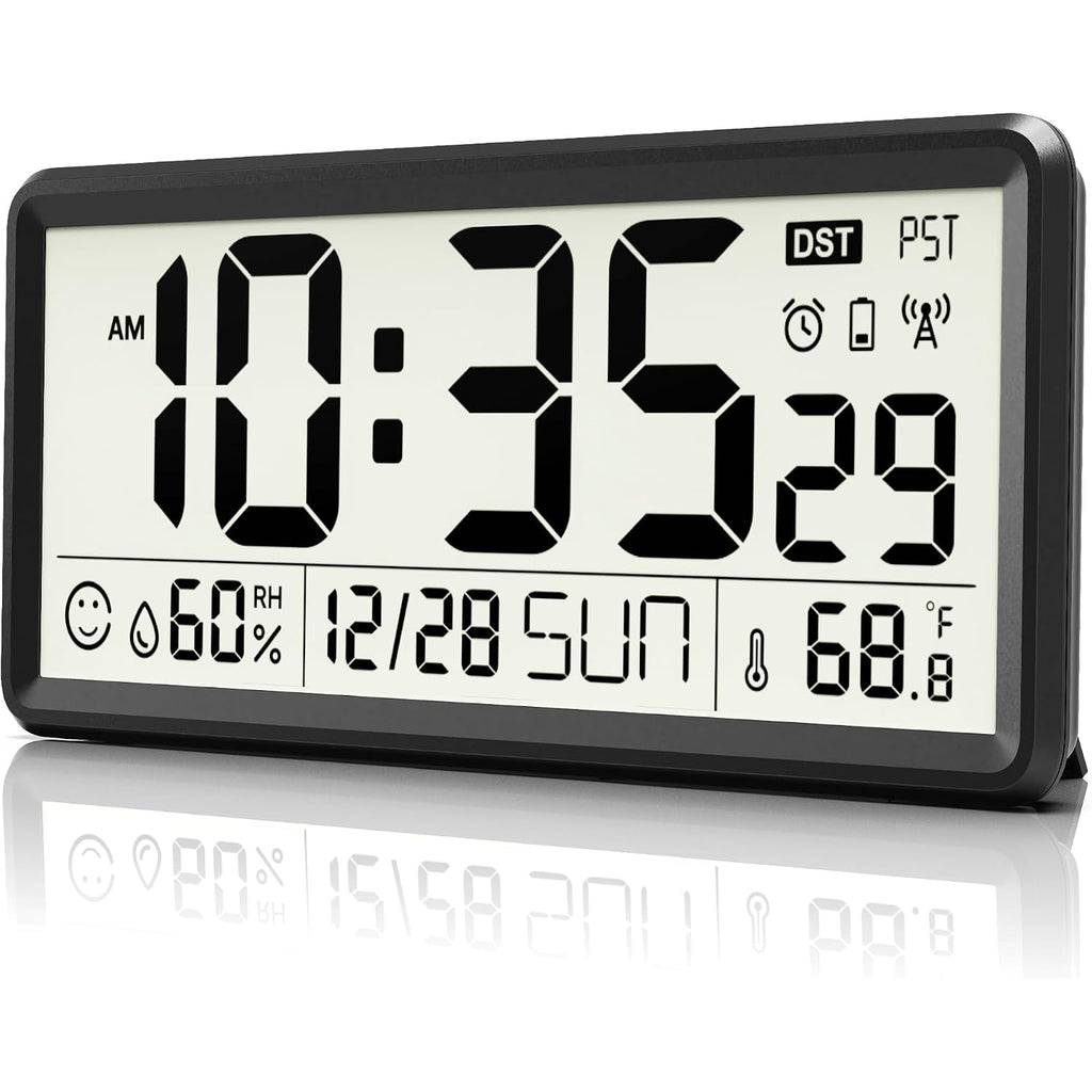 Easyera 15'' Large Digital Atomic Wall Clocks Battery Operated, Auto Dst