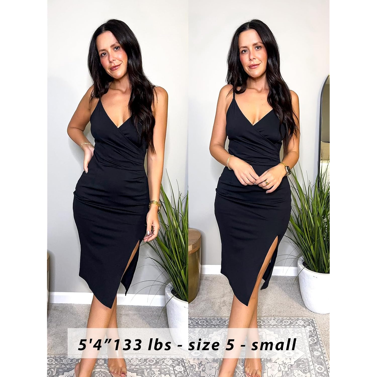 Women'S Sexy V Neck Spaghetti Strap Sleeveless Wrap Ruched Side Slit Bodycon Cocktail Party Wedding Guest Dress