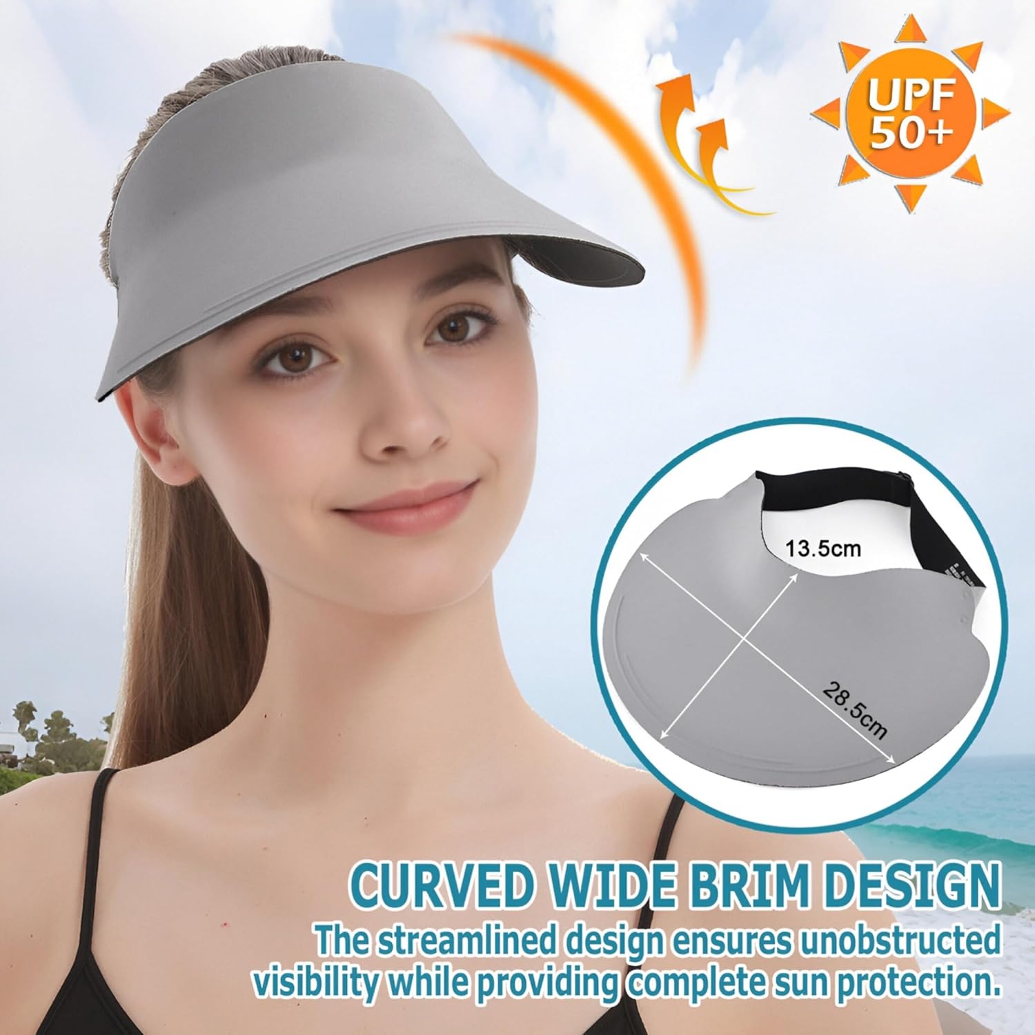 EINSKEY Women's Wide Brim Sun Visor, UPF50+ Seamless Ponytail Hat Packable Quick Dry for Sports Golf Tennis Running Beach