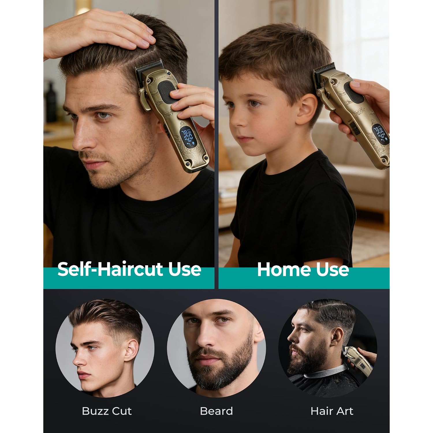 Vgrpro Hair Clippers For Men Professional, Cordless & Corded Barber Clippers For Hair Cutting With Package Case, Electric Grooming Kit For Home & Barber Use, Led Battery Display (Golden)