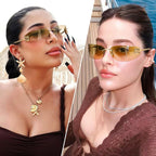 Dollger Rimless Y2K Wrap Around Sunglasses for Women Trendy Frameless Shield Rectangle Designer Frame Uv400 Protection Shades C2:gradient Brown