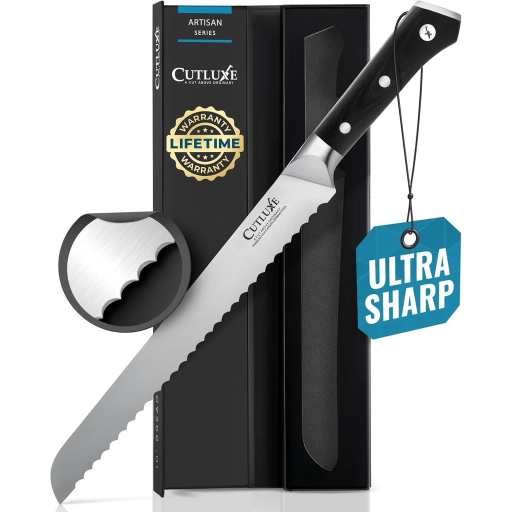Cutluxe Bread Knife – 10" Serrated Knife For Homemade, Sourdough Bread – Forged High Carbon German Steel – Full Tang & Razor Sharp – Ergonomic Handle Design – Artisan Series