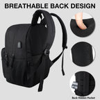 Keofid Travel Backpack For Men And Women, Anti Theft Laptop Backpack With Usb Charging Port For Work, Large Bag For College, Carry-On Backpack With Luggage Strap, Water Resistent(Black)
