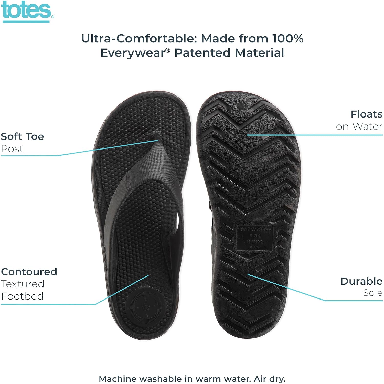 Totes Women’S Everywear Flip Flop Sandals Ultra‑Lightweight Waterproof Comfort For Beach, Pool & Everyday Wear