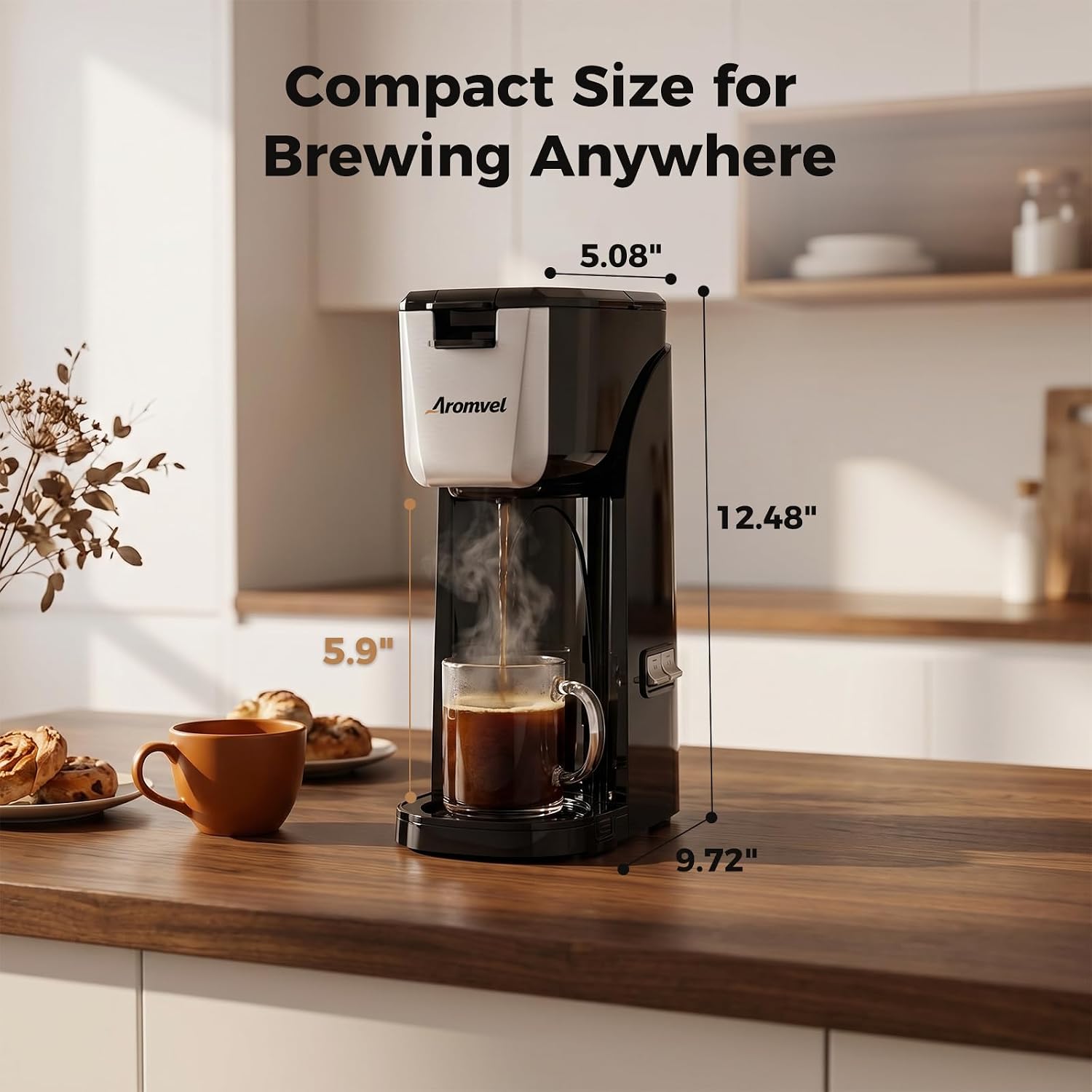 2-In-1 Single Serve Coffee Maker For K Cup Pods & Ground Coffee, 6 To 14 Oz Brew Sizes, Compact Small Brewer With Dual Buttons, Adjustable Drip Tray For Travel Mugs, Silver