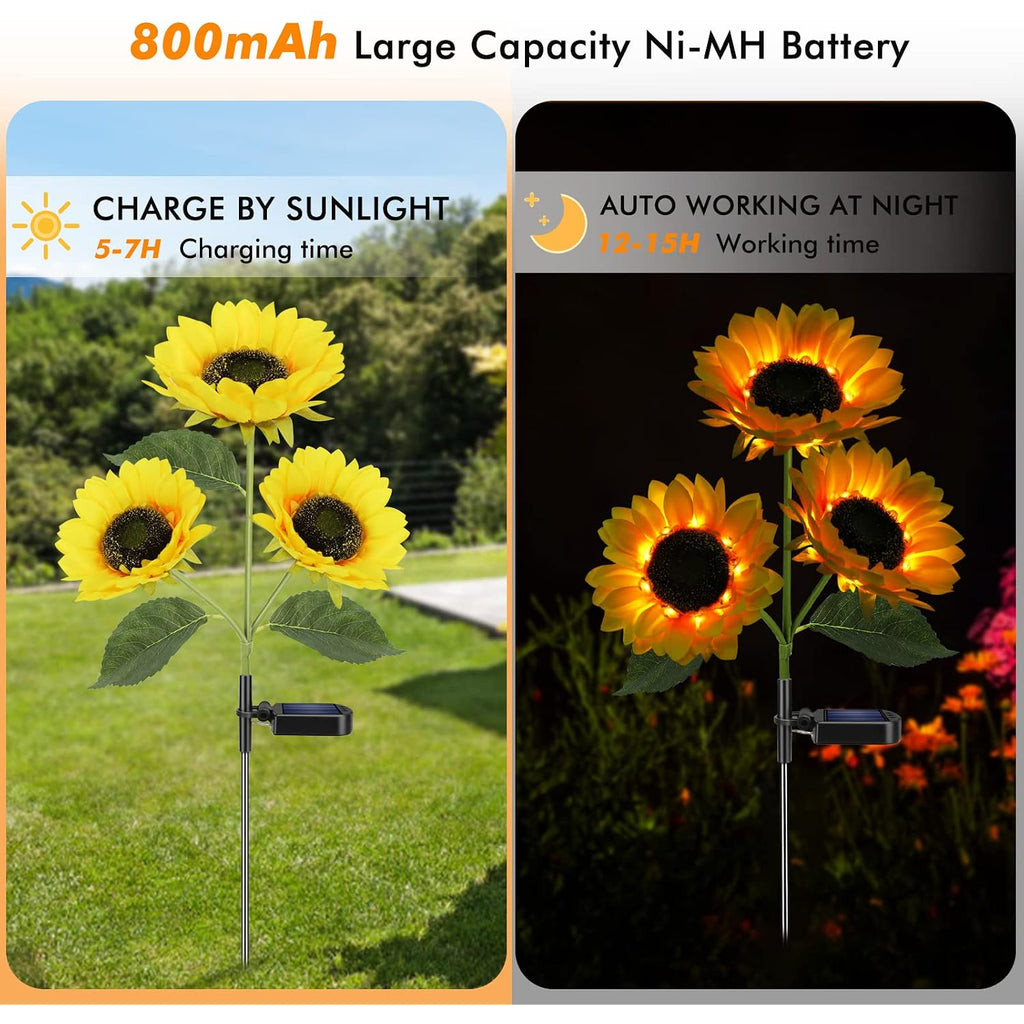 Solar Sunflower Lights Flowers Outdoor Waterproof For Yard Garden Cemetery | 800Ma Real Looking Stake Flower Bed Pathway Patio Porch Fall Decors