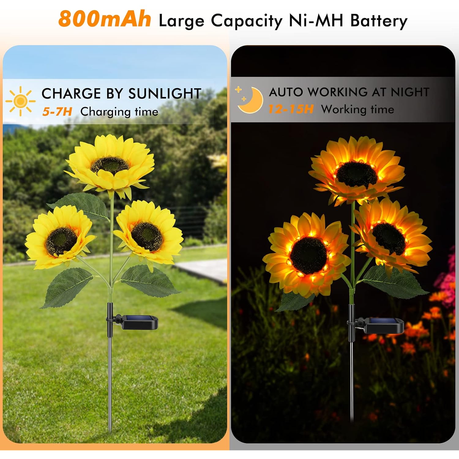 Solar Sunflower Lights Flowers Outdoor Waterproof For Yard Garden Cemetery | 800Ma Real Looking Stake Flower Bed Pathway Patio Porch Fall Decors