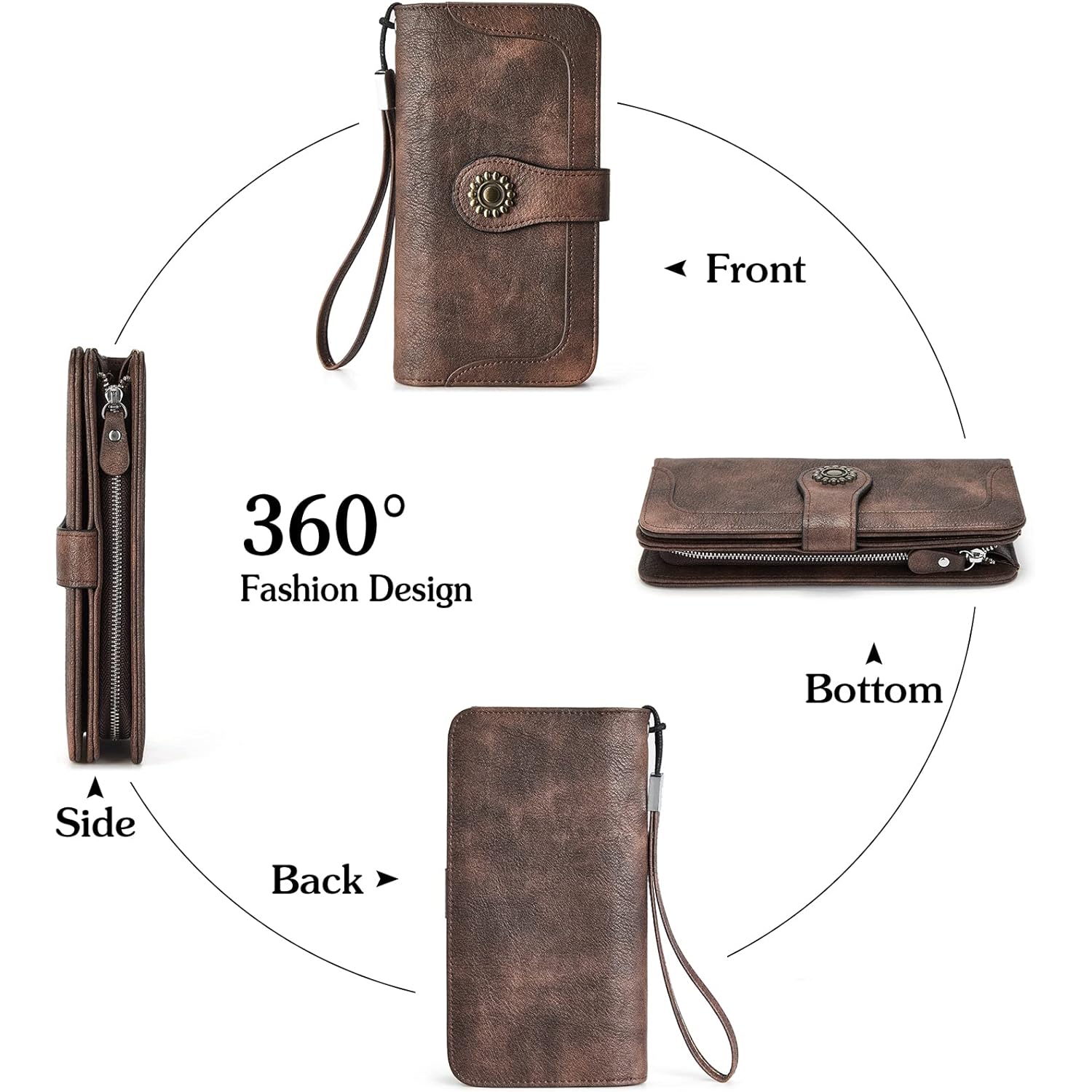 BOSTANTEN Leather Wallet for Women RFID Blocking Zip Around Credit Cards Holder Phone Clutch