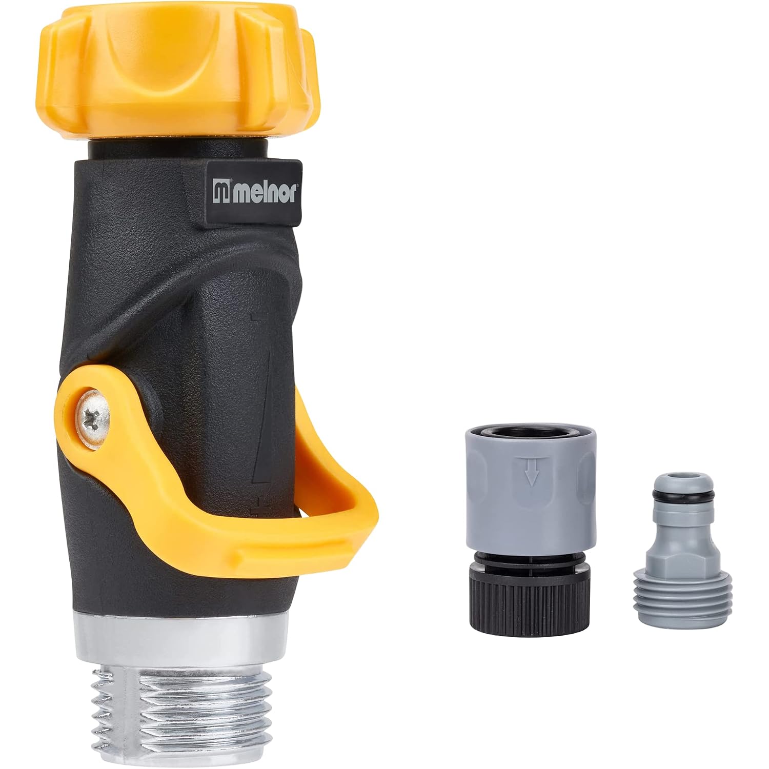 Melnor 65171Amz Lever Flow Through Valve Connector Bundle, 1 Count (Pack Of 1), Yellow, Black, Grey