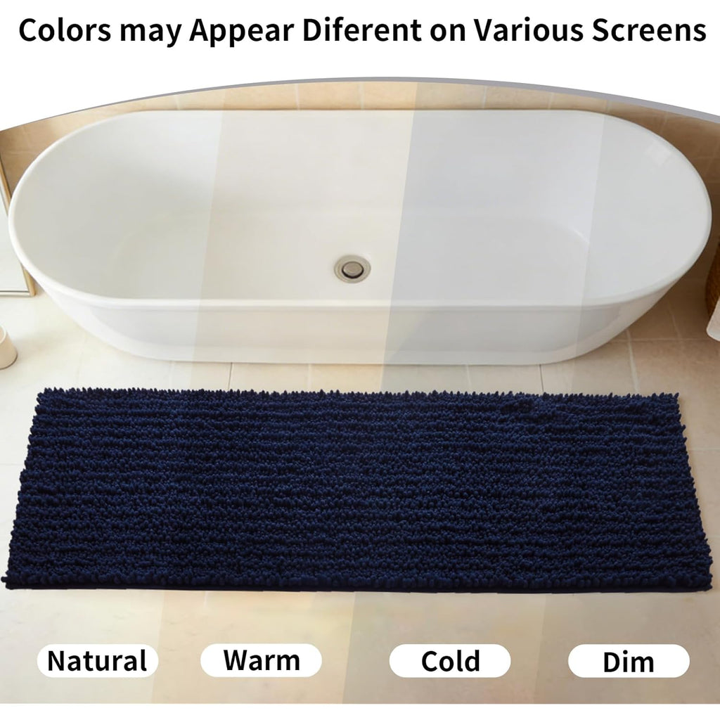 Disolla Small Bath Mat 17x24 Inch - Chenille Navy Blue Bathroom Rug, Extra Soft Absorbent Plush Shaggy Bathmat, Non-Slip Machine Washable Floor Mat for Shower, Tub and Sink