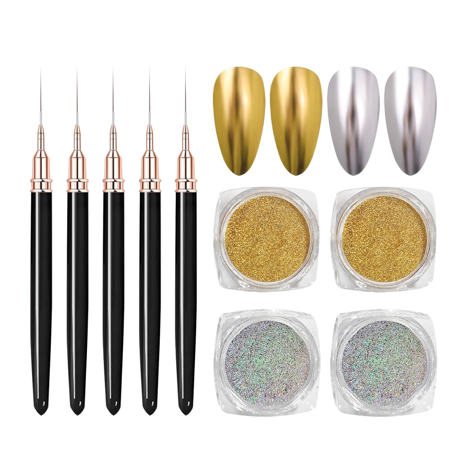 4PCS Gold Silver Chrome Nail Powder,Holographic Highly Pigmented Chrome Powder,Nail Powder Magic Art Mirror Titanium Alloy Chrome Powder Art Decoration Set