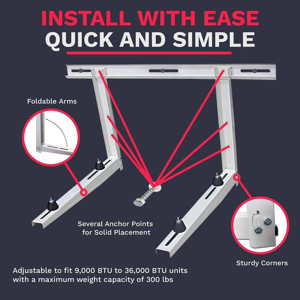 Outdoor Wall Bracket - Mini Split Mounting Bracket - Ductless Air Conditioner Wall Mount - Mini Split Ac/Heating System Accessories For Window Ac, Hvac, Heat Pump & More (9000-36000 Btu)