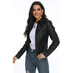 Black Faux Leather Jackets For Women Motorcycle Pu Moto Biker Outwear Coat