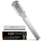 Facón Razor Comb For Hair Cutting - Professional Hair Cutting Comb Kit With 12 Replacement Blades, Double Edge Shaper For Salon & Home, Premium Styling Thinning Texturizing Split Ends Trimming Razor