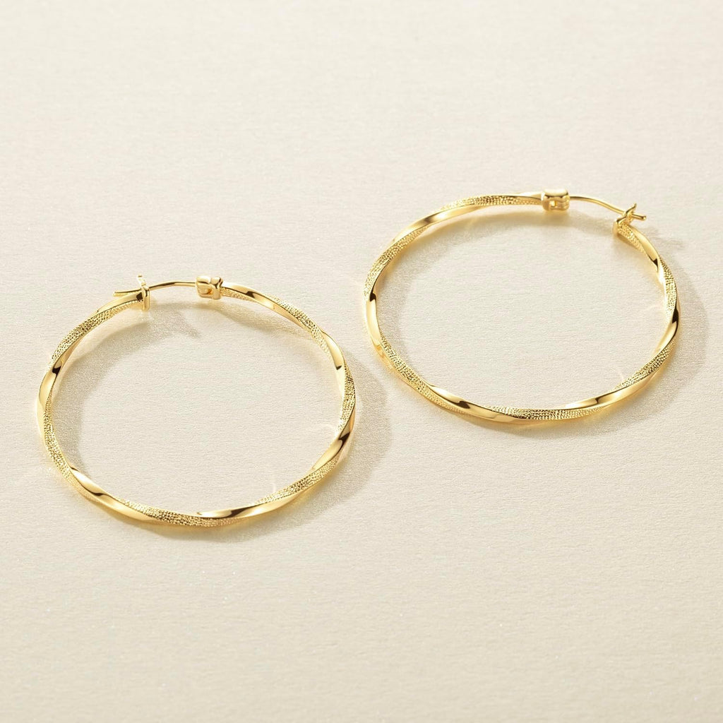 14K Gold Hoop Earring for Women Earrings Hoops Twisted 14 Karat Earrings Gold Jewelry Lightweight 30 MM,40 MM