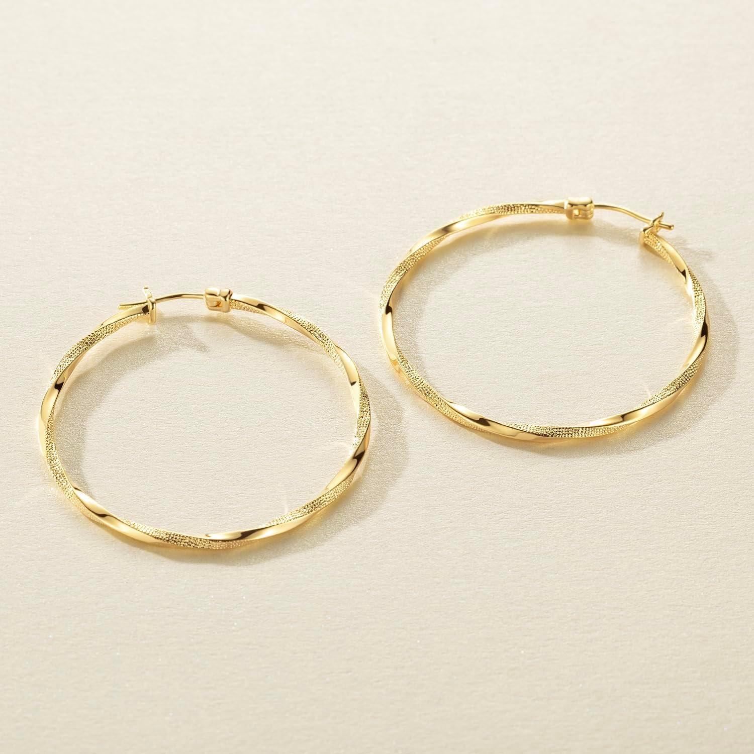 14K Gold Hoop Earring for Women Earrings Hoops Twisted 14 Karat Earrings Gold Jewelry Lightweight 30 MM,40 MM