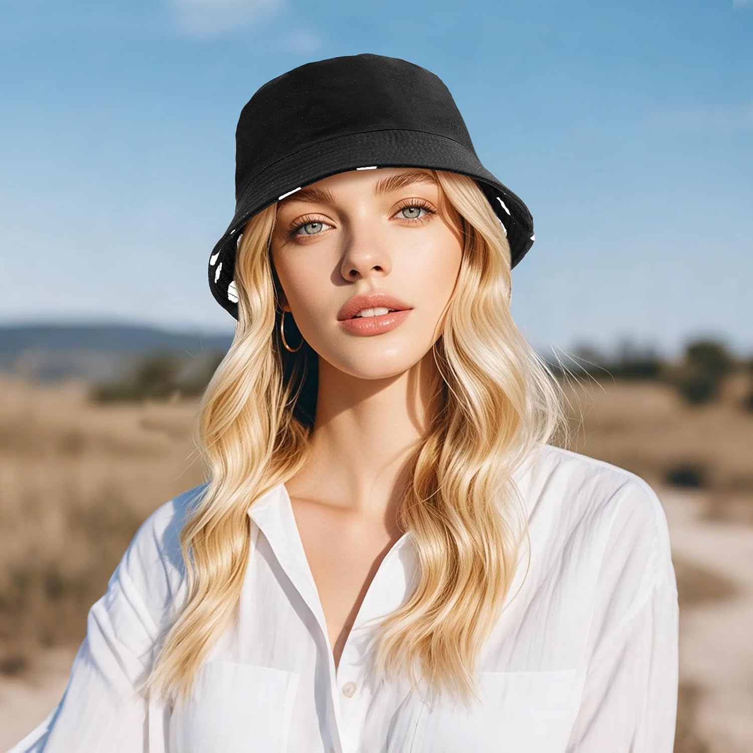 DOCILA Bucket Hats for Women Trendy Print Reversible Bucket Hat Packable All Season Fisherman Sun Caps Blackwhitedot