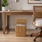 3 Gallon Wicker Trash Can,Small Bathroom Trash Can With Lid,Natural Water Hyacinth Wicker Waste Basket For Bedroom,Toilet,Narrow Garbage Can With Removable Liner