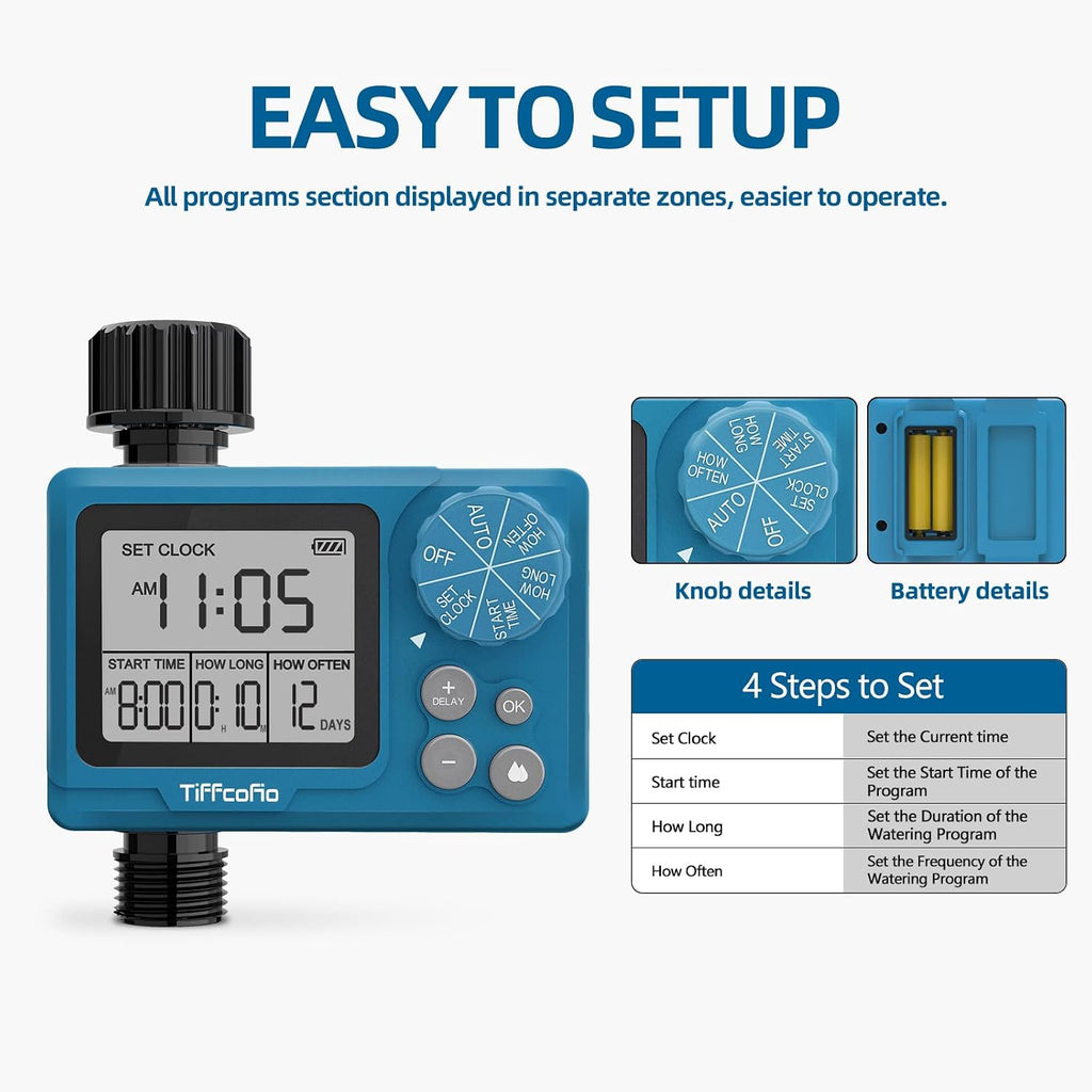 Sprinkler Timer Outdoor, Digital Programmable For Garden Hose, Irrigrtion Timer With Rain Delay And Manual Mode